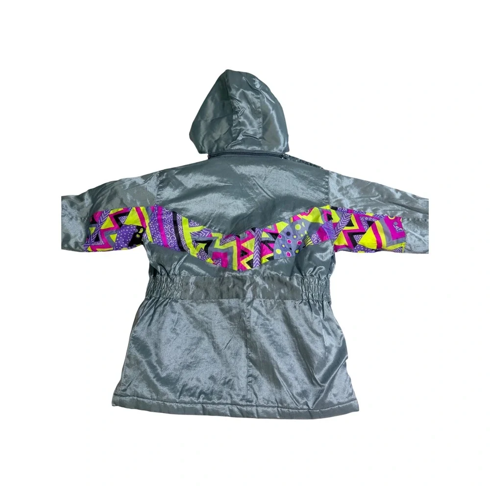 Everest Sport Ski Jacket 40 Silver Neon Geometric Vintage 100 Nylon - Picture 4 of 9